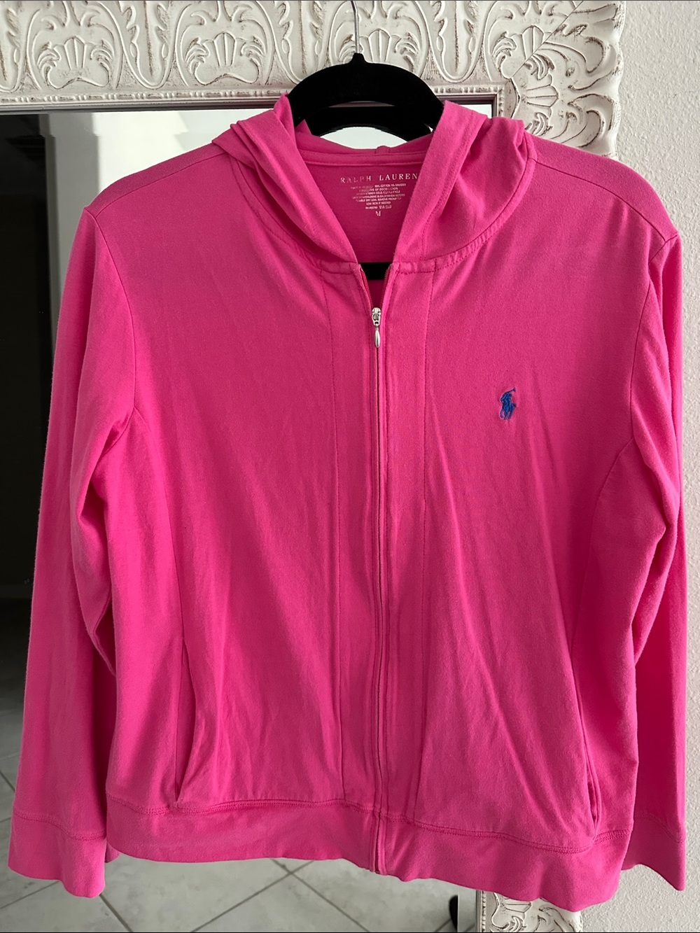Ralph Lauren Pink Zip Hoodie with Blue Polo Pony